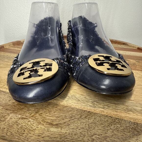 TORY BURCH Serena Reva Rare Navy White Boucle Tweed Ballet Flat Sz 8.5 $225‎ - Picture 5 of 13